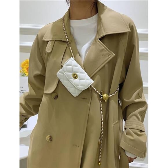 White mini leather belt bag for women chain waist fanny pack crossbody purse - Picture 6 of 7